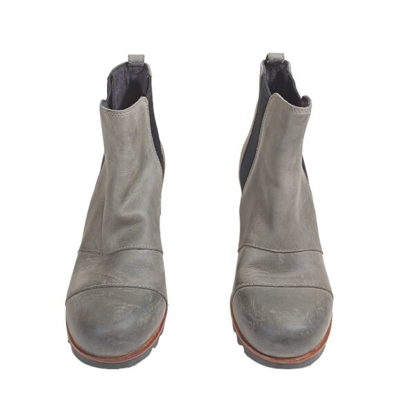 Sorel Wedge Lea Chelsea Boots Womens 6.5 Gray Leather Slip On Ankle Booties - Picture 2 of 5
